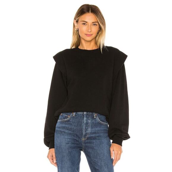 AGOLDE 80's Sweatshirt Ruffle Shoulder Black Pullover Sweater Size Small College - Picture 1 of 11